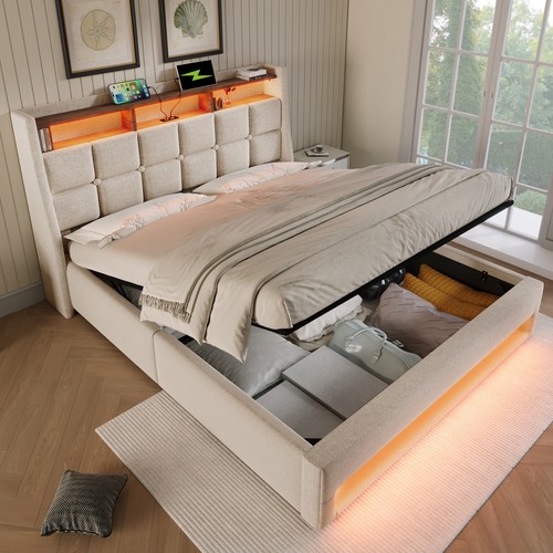 Double storage bed led - double,