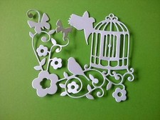 5x BIRD'S CAGE Flowers Birds DIE CUTS Spring,Easter, Cards,Crafts,Projects-WHITE