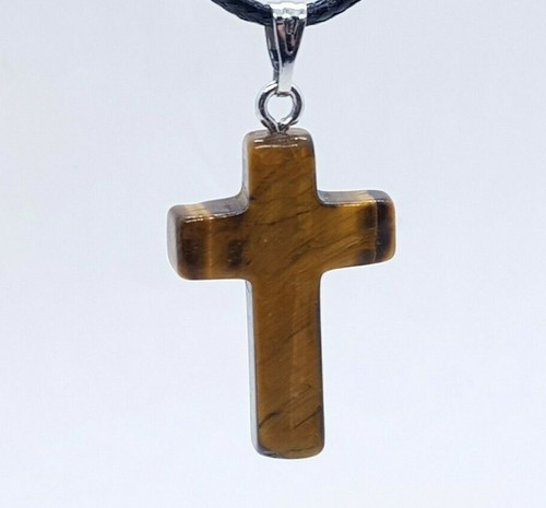 Crucifix necklace tigers eye - crucifix,