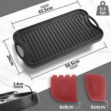 Homiu Premium Reversible Griddle Pan Cast Iron Large + Scrapper