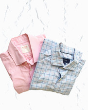Pink Thomas Eton x2 Shirt Men's Size Formal Dress 15"/15 3/4 Plain/Check  Cotton