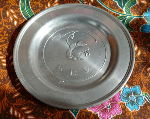 Vintage pewter plate with - vintage,