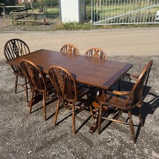 Vintage Oak Dining Set - Old Charm Style Table & Six Chairs Country Farmhouse