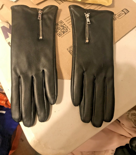 Ladies leather gloves black - gloves,