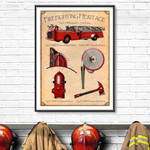 Firefighter patent art collage - firefighter,