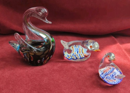 Glass paperweight swan ducks - swan,