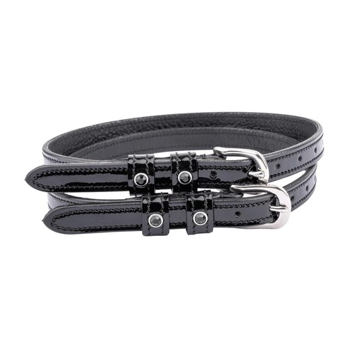 Black patent spur straps with - straps,