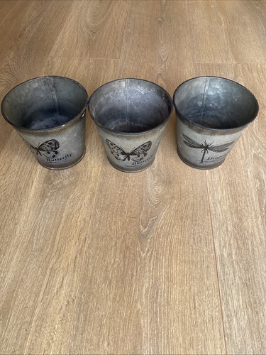 Metal flower pots job lot - metal, x3