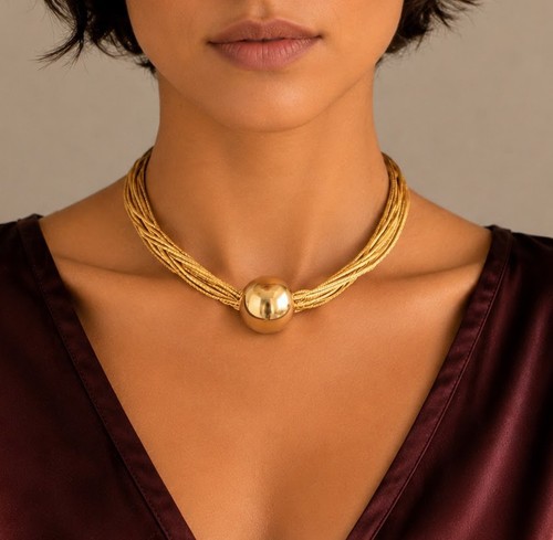 Gold tone necklace with simple - tone,