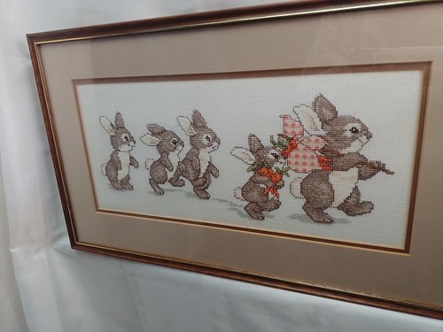 Embroidered bunnies picture - embroidered,