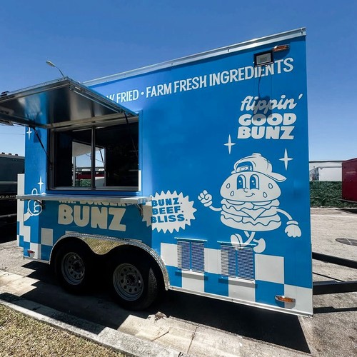 Blue food trailer double - trailer, axle