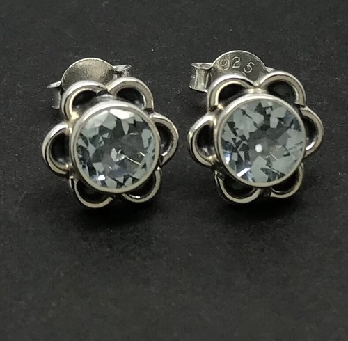 Flower blue topaz round - , stud