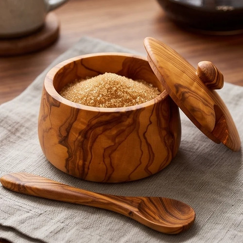 Handcrafted olive wood sugar - handcrafted,