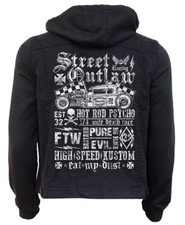 Dragstrip Kustom Street Outlaw Hooded Denim Jacket Hot Rod Gearhead Hoody Jacket