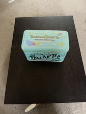EMPTY Turquoise Storage Tin, New English Teas, Vintage Victorian Style, VGC