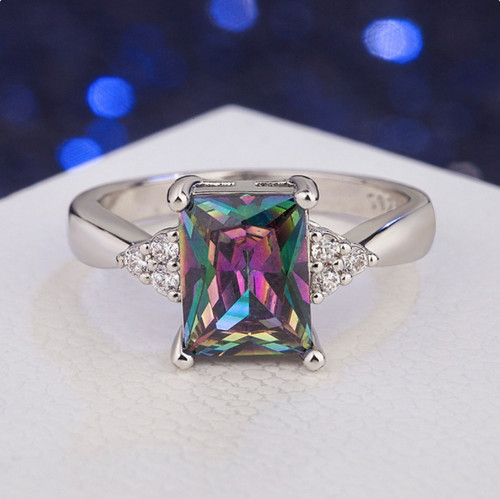 Emerald cut colorful oilspill - cut,