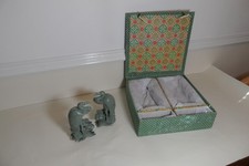 2 Vintage Chinese Jade Sculptures Of Cranes + Original Box