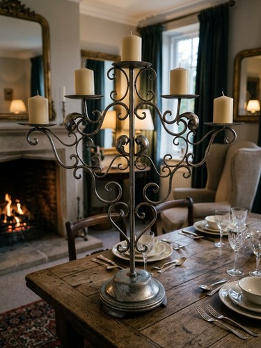 Large silver metal candelabra - silver,