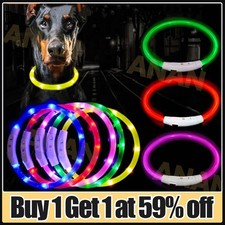 USB Rechargeable LED Dog Pet Collar Flashing Luminous Safety Night Light Up UK
