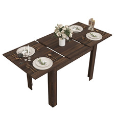 Extendable Dining Table Wooden Space Saving Compact 4-6 Seat Kitchen Desk Brown