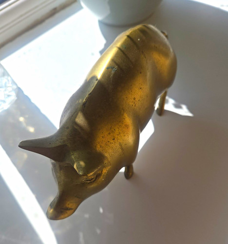 Brass pig figurine statue - statue,