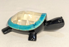 Vintage black onyx obsidian Turtle figurine hand-carved abalone shell  turquoise