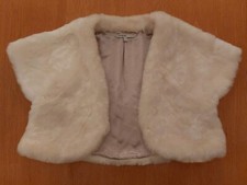 M&S AUTOGRAPH GIRLS AGE 13-14 YEARS IVORY FAUX FUR BOLERO STYLE JACKET USED ONCE