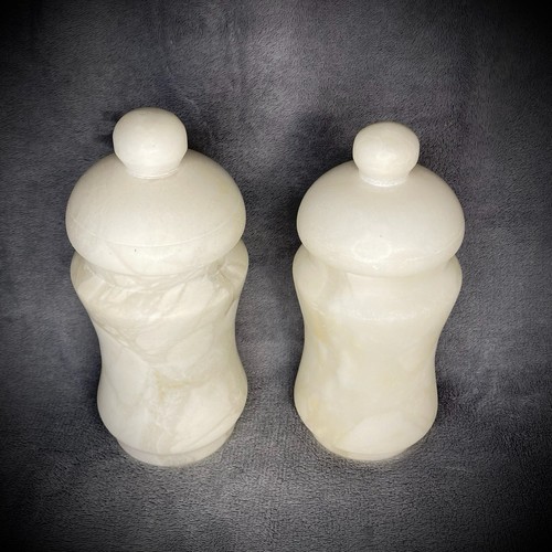 Pair alabaster lidded jars - alabaster,