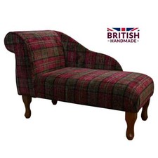 Red Tartan Chaise Longue Sofa Small Handmade Lana Plaid Traditional Check Fabric