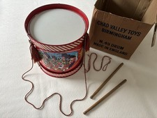 Chad Valley Vintage Tin Drum with Original Drumsticks 1960s Children's Toy 