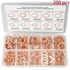 Set Box Seal Flat Ring 200PCS Car Engine Crush Washers Assorted Solid Copper