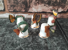 Pewter China Butterfly Thimble Bundle x5 Hand Painted Set C