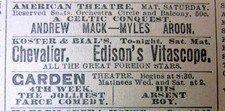 1896 newspaper w early US MOVIE AD Thomas Edison VITASCOPE Koster & Bial Theater