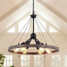 MRHYSWD Wagon Wheel Chandeliers Ceiling Light for Living Room, 6 Lights Rustic I