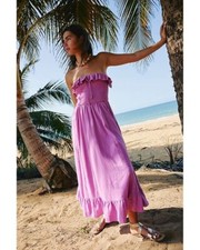 Free People Lush Life Linen Strapless Midi Dress - X-SMALL - Pink - NEW - £88