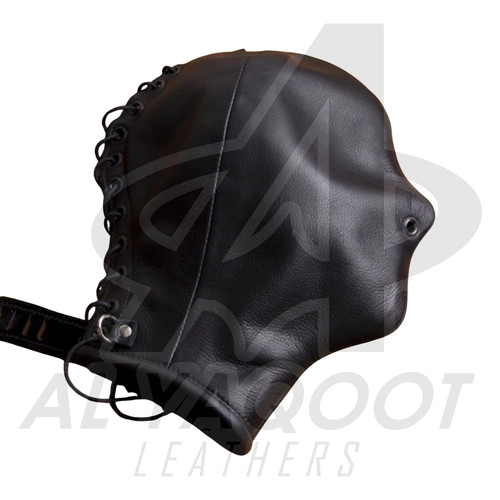 Leather bondage hood - leather,