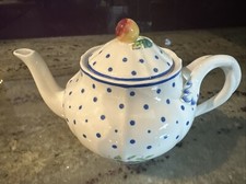 Small Vintage Copeland Spode Blue Polka Dot Teapot 12 Cms Tall