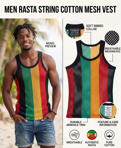 Men rasta string - vest, 100%