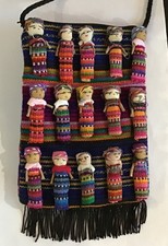 Handmade Mexican Worry Doll Cross-Body Bag Purse Handbag W/ 15 Worry Dolls