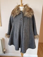 Made in Italy Grey Wool Knit Coat XL Oversized Poncho Shrug Jacket Fur Pockets
