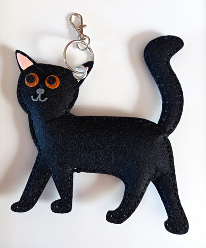 Black felt cat animal keyring - cat,