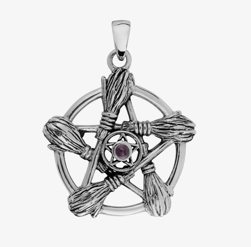 Amethyst pentagram besom - pentagram, 925