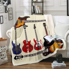 3D Electric Guitar Fleece Blankets Kids Boys Teens Rock Music Theme Sherpa Blan