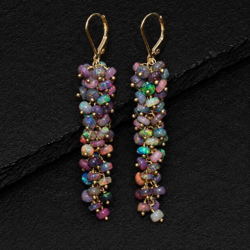 Long black opal bead earrings - long,