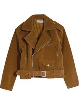 Tan Brown Faux Suede Biker Jacket