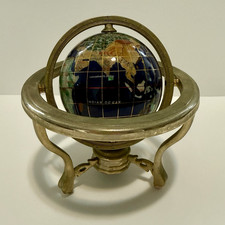 VTG GEMSTONE GLOBE WITH BRASS STAND & COMPASS DESKTOP 6" LAPIS BLUE