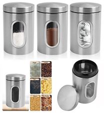 Set Of 3 Tea Coffee Sugar Canisters Storage Jars Kitchen Containers Pots Silver