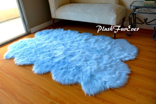 Baby blue furry quad sheepskin - furry,