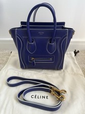 100% Authentic Celine Debossed Nano Luggage Tote Bag Inky Blue