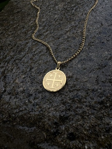 Gold jerusalem cross pendant - cross,